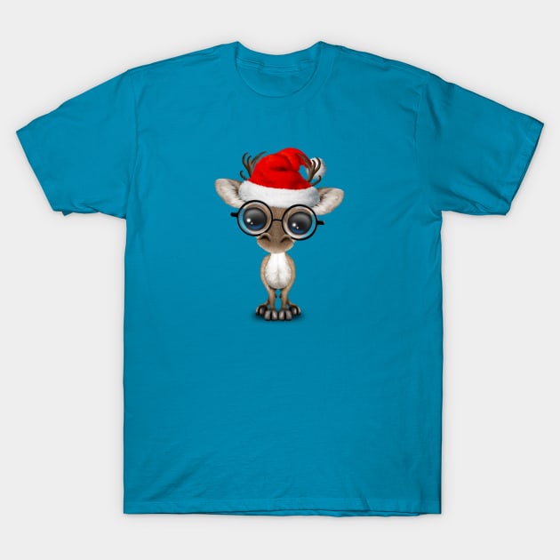 Baby Reindeer Wearing a Santa Hat and Glasses T-Shirt by jeffbartels